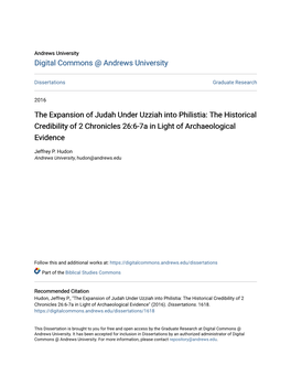 The Expansion of Judah Under Uzziah Into Philistia: the Historical Credibility of 2 Chronicles 26:6-7A in Light of Archaeological Evidence
