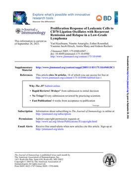 Lymphoma Remission and Relapse in a Low-Grade CD70 Ligation