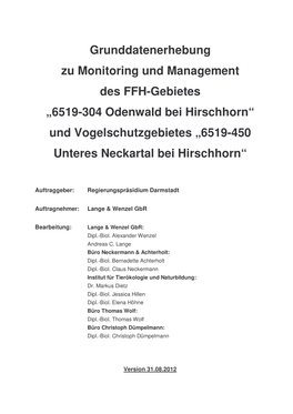 Grunddatenerhebung Zu Monitoring Und Management Des FFH