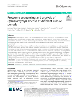 Proteome Sequencing and Analysis of Ophiocordyceps Sinensis At