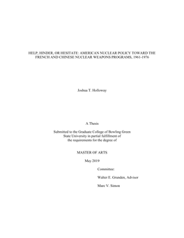 American Nuclear Policy Toward the French and Chinese Nuclear Weapons Programs, 1961-1976