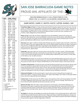 San Jose Barracuda Game Notes Proud Ahl Affiliate