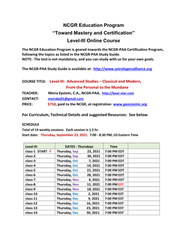 NCGR Education Program “Toward Mastery and Certification” Level-III