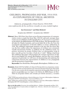 Children, Propaganda and War, 1914-1918: an Exploration of Visual Archives in English City