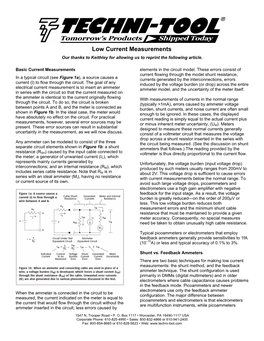 Low Current Measurements Our Thanks to Keithley for Allowing Us to Reprint the Following Article