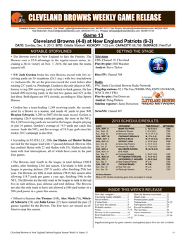 Cleveland Browns Weekly Game Release