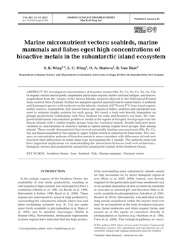 Marine Micronutrient Vectors: Seabirds, Marine Mammals and Fishes Egest High Concentrations of Bioactive Metals in the Subantarctic Island Ecosystem