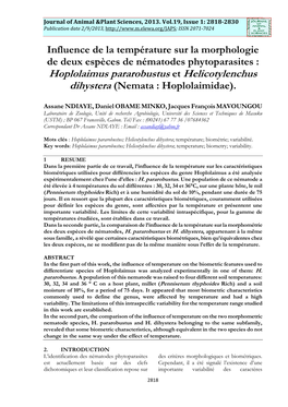 Hoplolaimus Pararobustus Et Helicotylenchus Dihystera (Nemata : Hoplolaimidae)