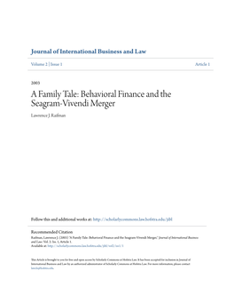 A Family Tale: Behavioral Finance and the Seagram-Vivendi Merger Lawrence J