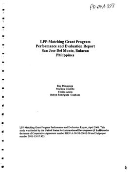 LPP-Matching Grant Program Performance and Evaluation Report San Jose Del Monte, Bulacan Philippines