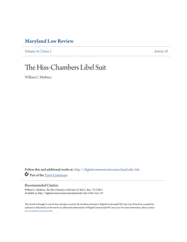 The Hiss-Chambers Libel Suit, 41 Md
