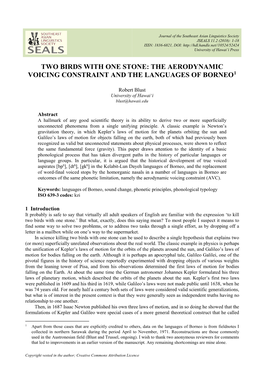 Two Birds with One Stone: the Aerodynamic Voicing Constraint and the Languages of Borneo1