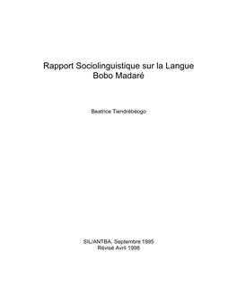 Rapport Sociolinguistique Sur La Langue Bobo Madaré
