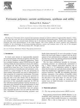 Ferrocene Polymers: Current Architectures, Syntheses and Utility