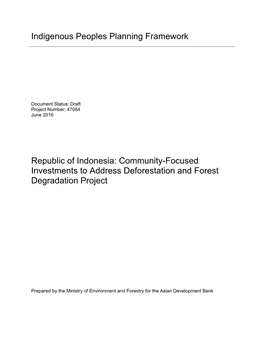 Indigenous Peoples Planning Framework Republic of Indonesia