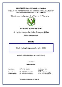 Etude Hydrogeologique De La R