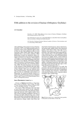 Fifth Addition to the Revision of Itarinae (Orthoptera: Gryllidae)