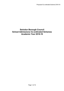 Swindon Borough Council School Admissions Co-Ordinated Schemes Academic Year 2018-19