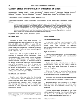 Current Status and Distribution of Reptiles of Sindh
