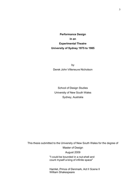 Performance Design in an Experimental Theatre University of Sydney 1975 to 1985