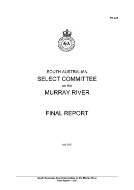 Final Report of the Select Committee on the Murray River, South