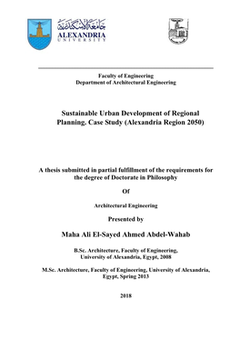Sustainable Urban Development of Regional Planning. Case Study (Alexandria Region 2050)
