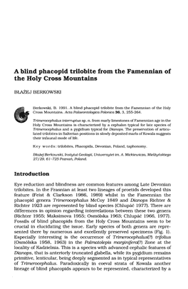 A Blind Phacopid Trilobite from the Famennian of the Holy Cross Mountains