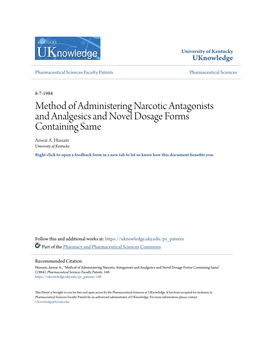 Method of Administering Narcotic Antagonists and Analgesics and Novel Dosage Forms Containing Same Anwar A