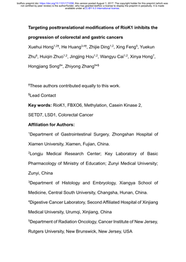 Targeting Posttranslational Modifications of Riok1 Inhibits The