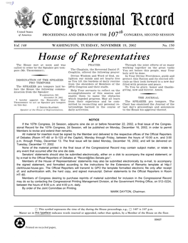 Congressional Record United States Th of America PROCEEDINGS and DEBATES of the 107 CONGRESS, SECOND SESSION