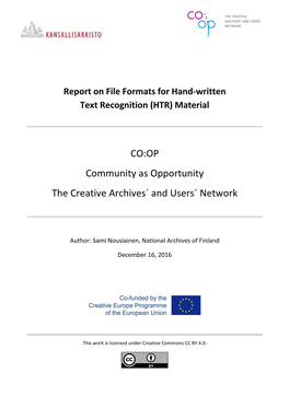 Report on File Formats for Hand-Written Text Recognition (HTR) Material