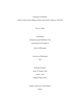 Timber Workers and the Making of Place in the Pacific Northwest, 1900-1964