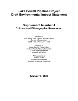 Lake Powell Pipeline Project Draft Environmental Impact Statement Supplement Number 4