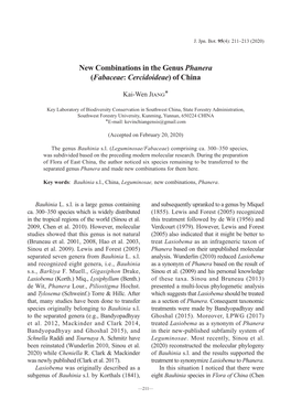 New Combinations in the Genus Phanera (Fabaceae: Cercidoideae) of China