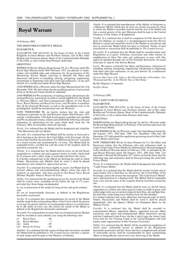 Royal Warrant That a Sealed Pattern of the Said Miniature Shall Be Kept in the Central Chancery of Our Orders of Knighthood