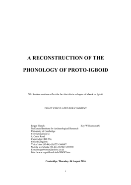 A Reconstruction of the Phonology of Proto-Igboid
