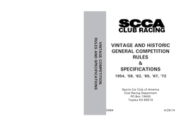 Vintage Competition Rules and Specifications