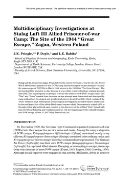 Multidisciplinary Investigations at Stalag Luft III Allied Prisoner-Of-War Camp: the Site of the 1944 