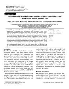 Original Article Developmental Morphology and Growth Patterns of Laboratory-Reared Giraffe Cichlid, Nimbochromis Venustus Boulenger, 1908