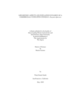 LIFE HISTORY ASPECTS and POPULATION DYNAMICS of a COMMERCIALLY EXPLOITED STINGRAY, Dasyatis Dipterura