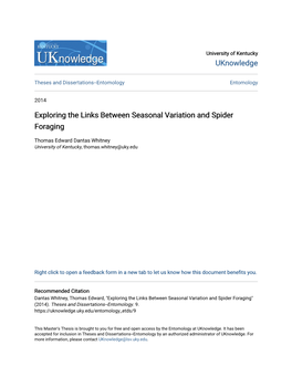 Exploring the Links Between Seasonal Variation and Spider Foraging
