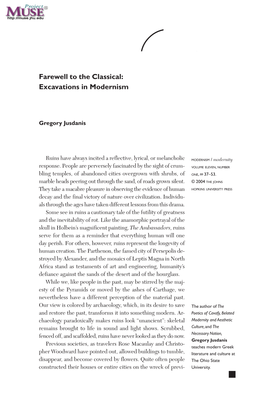 Farewell to the Classical: Excavations in Modernism