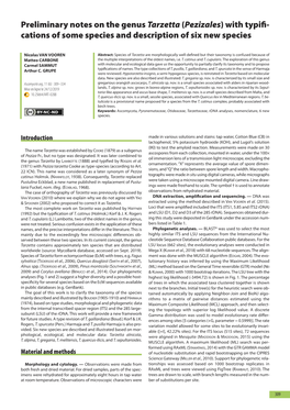 Preliminary Notes on the Genus Tarzetta (Pezizales) with Typiﬁ- Cations of Some Species and Description of Six New Species