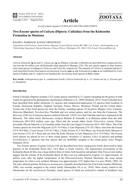 (Diptera: Culicidae) from the Kishenehn Formation in Montana