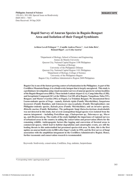 Rapid Survey of Anuran Species in Baguio-Benguet Area and Isolation of Their Fungal Symbionts