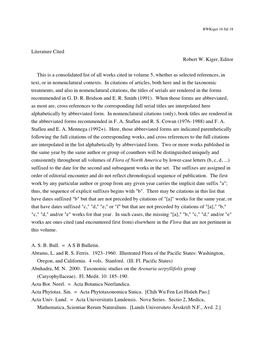 Literature Cited Robert W. Kiger, Editor This Is a Consolidated List of All Works Cited in Volume 5, Whether As Selected Referen