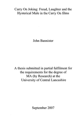 Freud, Laughter and the Hysterical Male in the Carry on Films John