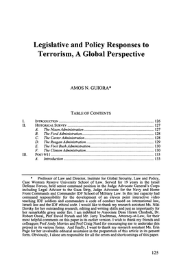 Legislative and Policy Responses to Terrorism, a Global Perspective