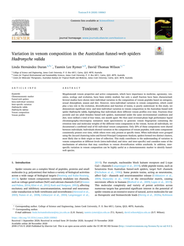 Variation in Venom Composition in the Australian Funnel-Web Spiders Hadronyche Valida