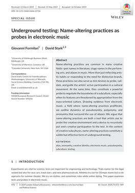 Name‐Altering Practices As Probes in Electronic Music